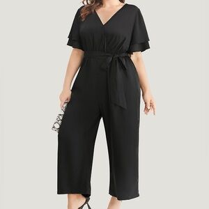 BloomChic Black V-Neck Ruffle Sleeve Jumpsuit Plus Size 3X